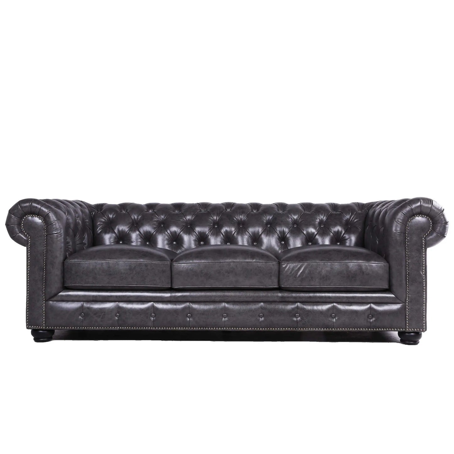 Traditional Tufted Leather Chesterfield Nailhead Sofa Nicelink