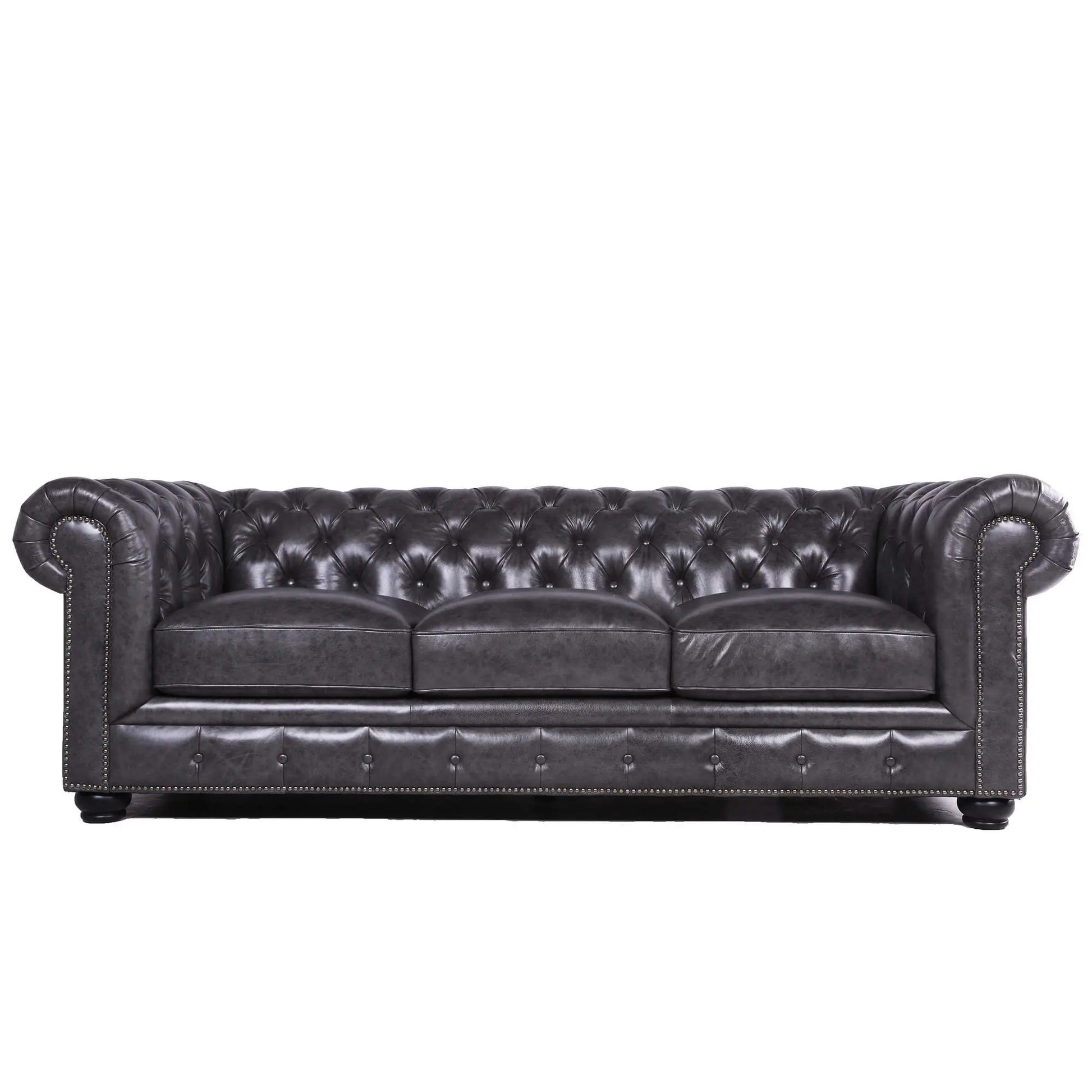Traditional Tufted Leather Chesterfield Nailhead Sofa Nicelink