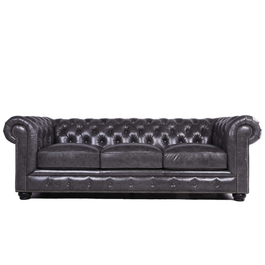 Traditional Tufted Leather Chesterfield Nailhead Sofa Nicelink