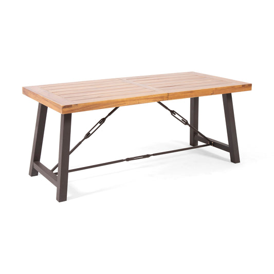 Outdoor Dining Table With Slat Wooden Panel And Turnbuckle Accents - Teak Noble House