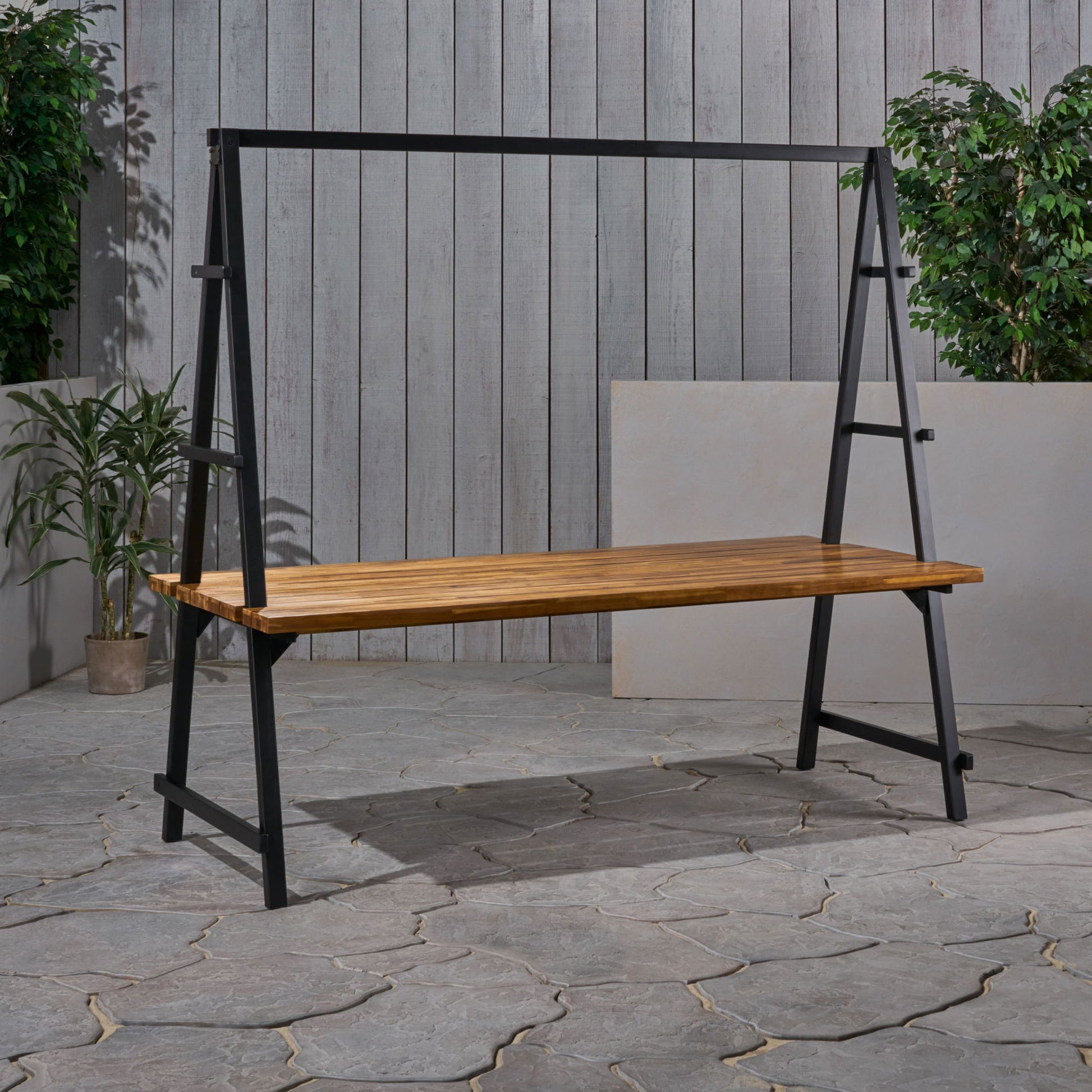 Huckleberry - Acacia Wood Outdoor Dining Table With Plant Hanger - Teak Noble House