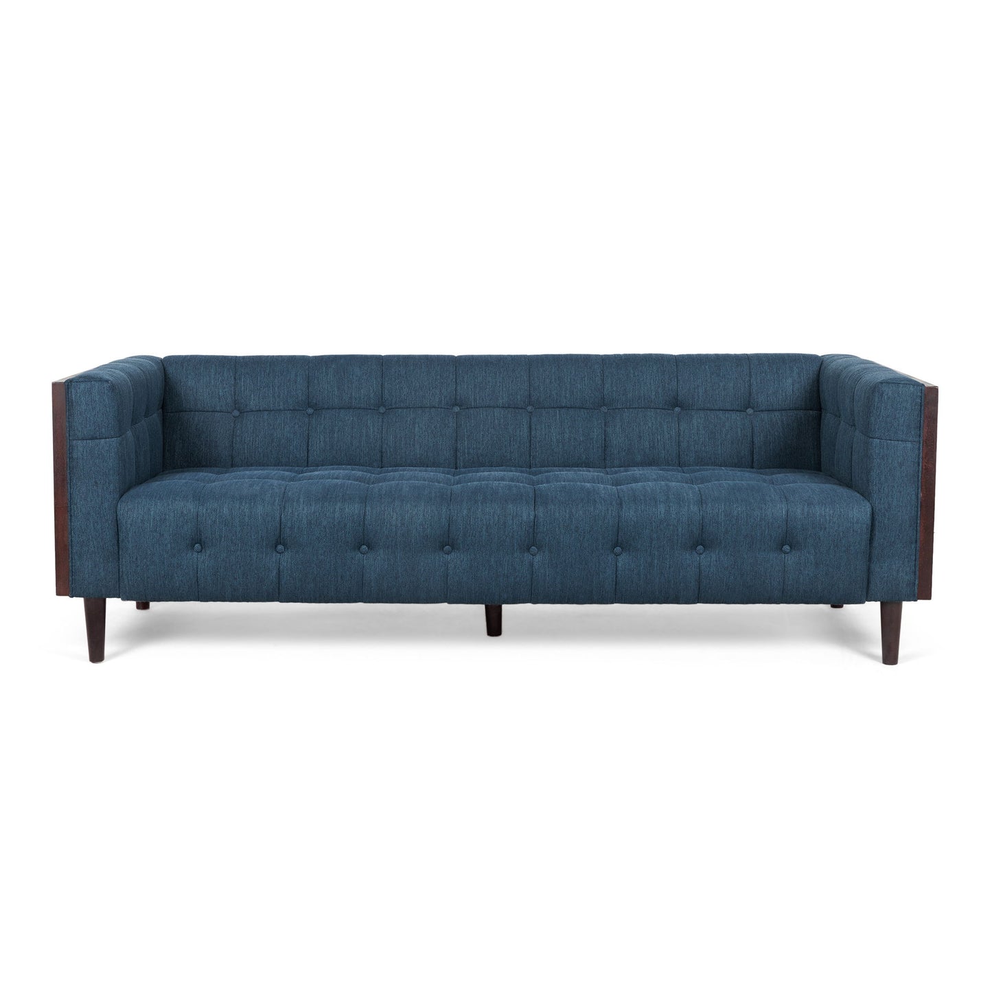 Contemporary Mid-Century Charm 3 Seater Sofa With Button Tufted Waffle Stitching Noble House