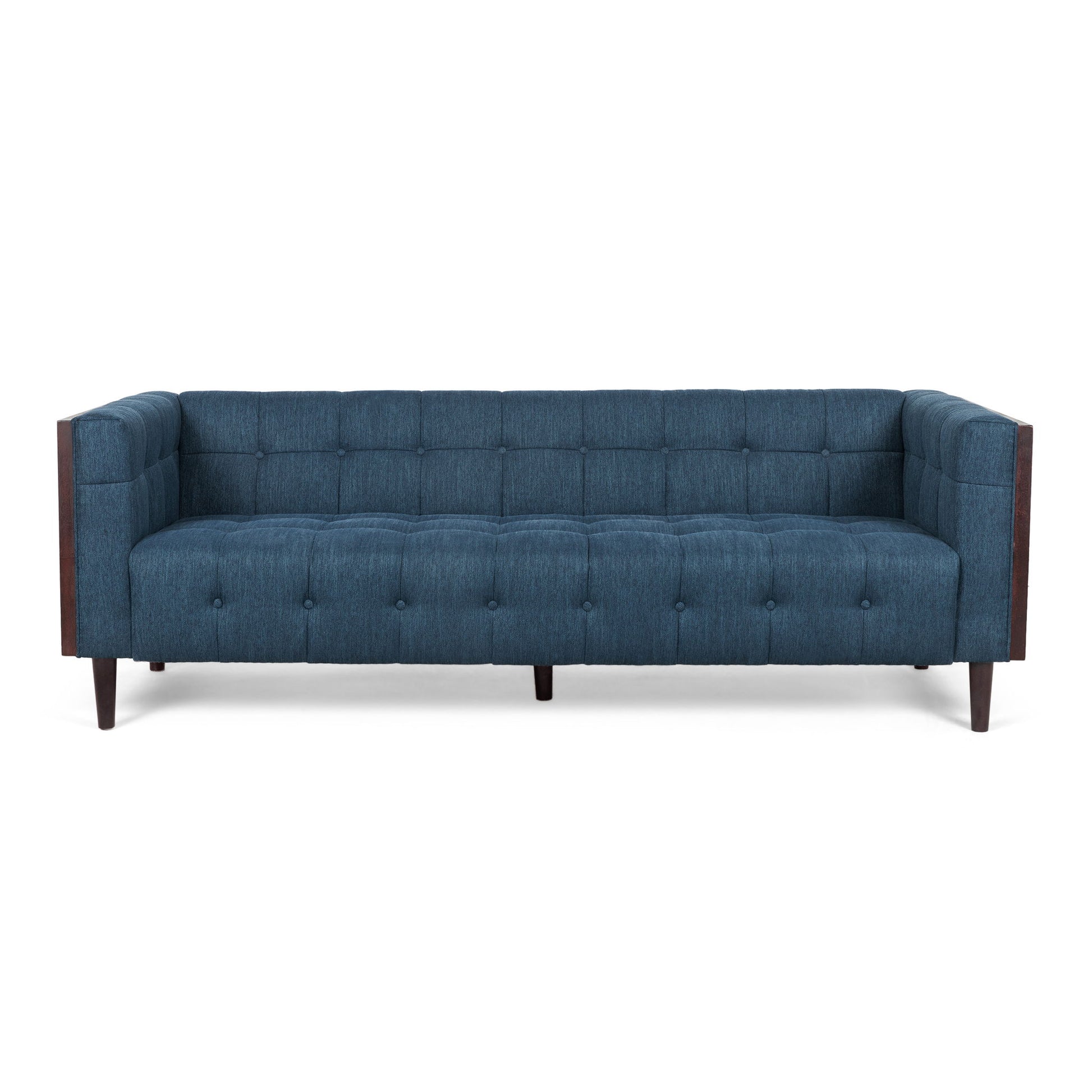 Contemporary Mid-Century Charm 3 Seater Sofa With Button Tufted Waffle Stitching Noble House