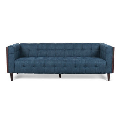 Contemporary Mid-Century Charm 3 Seater Sofa With Button Tufted Waffle Stitching Noble House