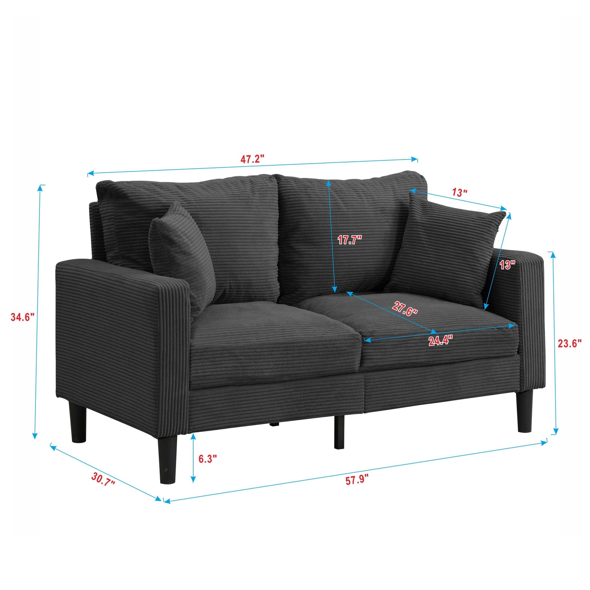 Modern Upholstered Loveseat Sofa, High Resilience Home Essentials
