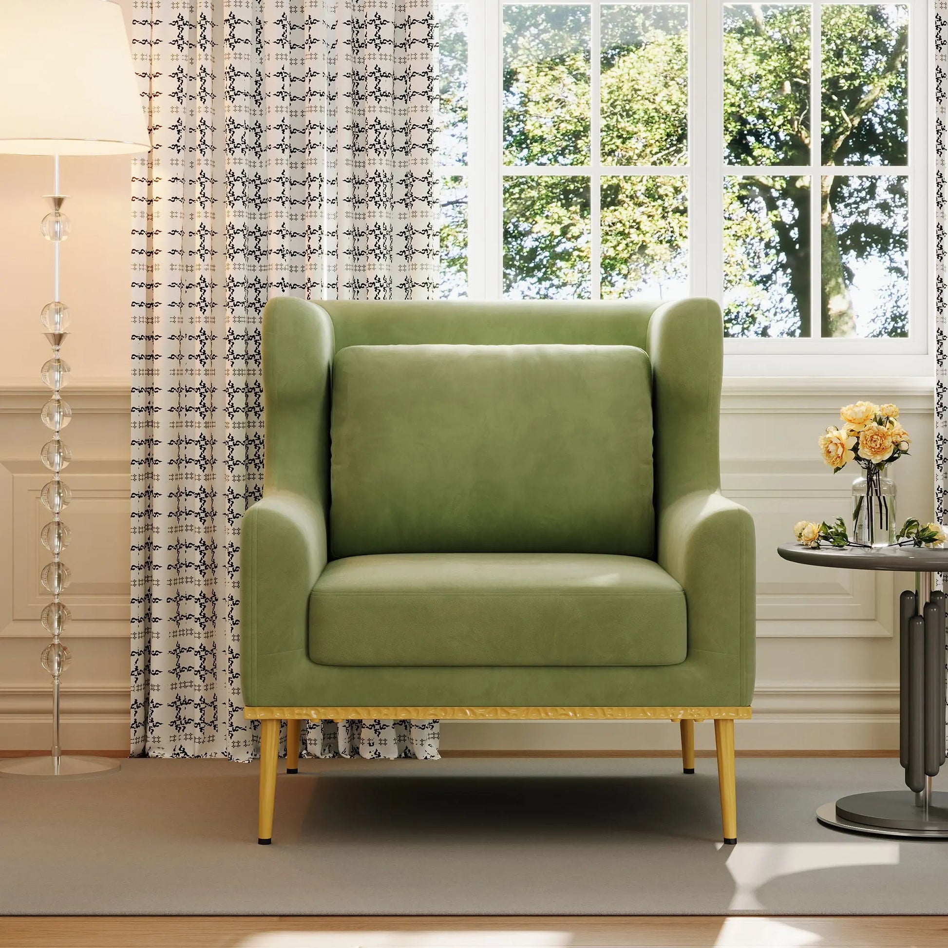 Elegant Curved Armrest Accent Armchair Noble House