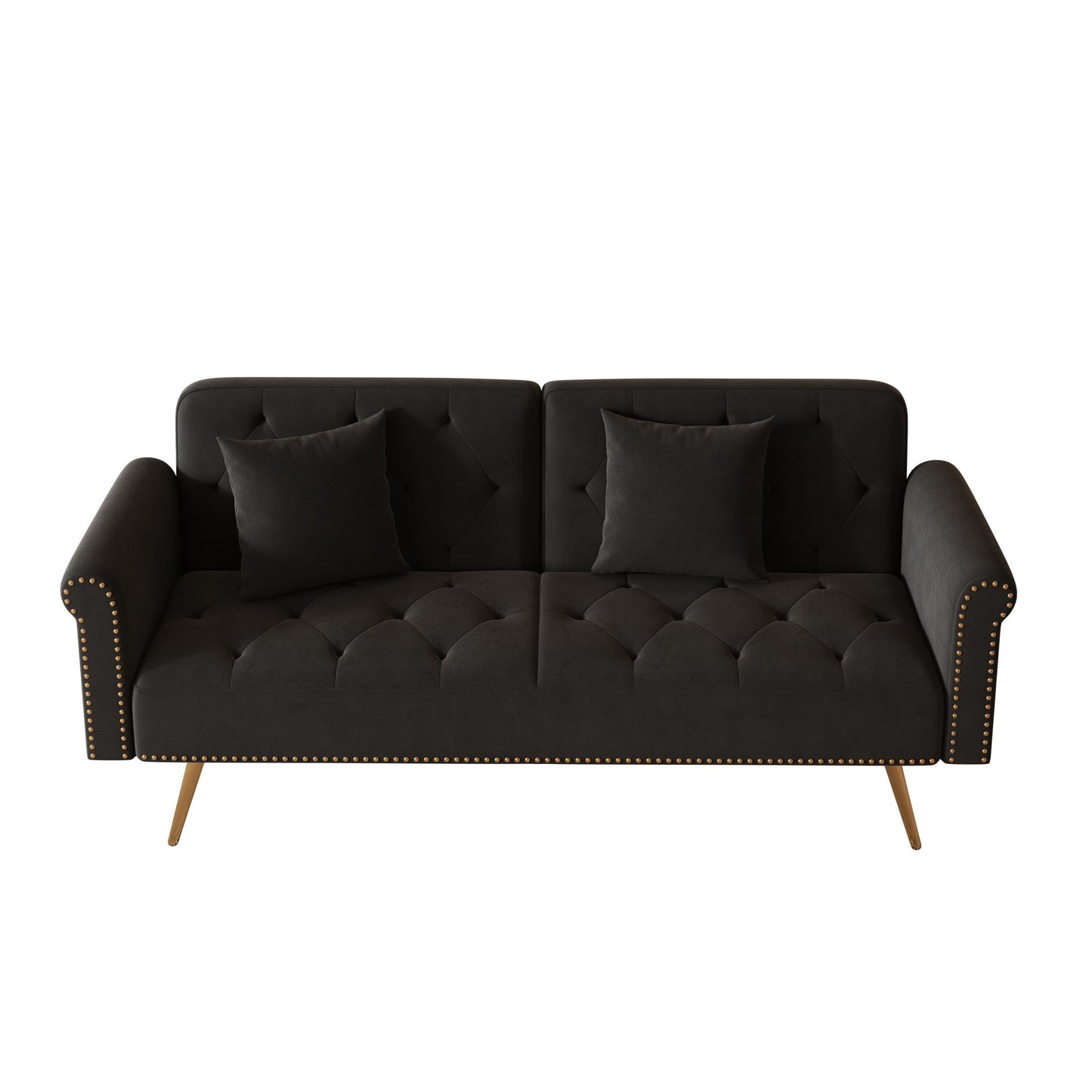 Luxurious Velvet Sofa Bed With Nail Head Trim And Matching Pillow Home Essentials