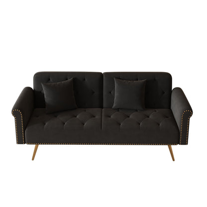 Luxurious Velvet Sofa Bed With Nail Head Trim And Matching Pillow Home Essentials