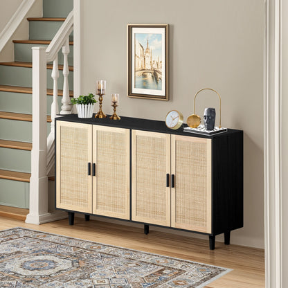 Elegant And Functional 4 Door Rattan Decorative Storage Cabinet Home Essentials