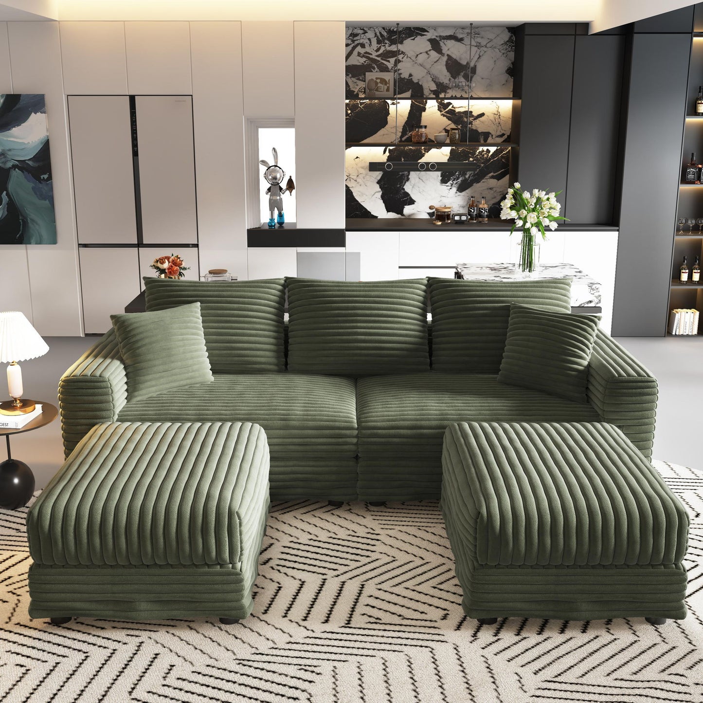 Convertible Deep Seat Sofa With Soft Pillows And Ottomans Home Essentials