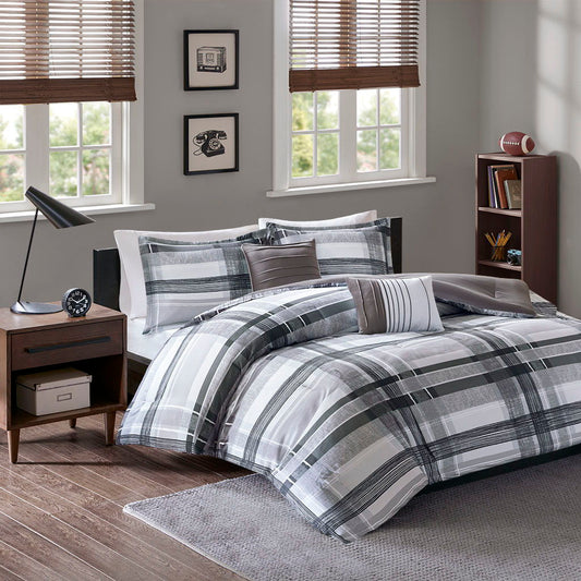 Rudy - Plaid Comforter Set - Black Intelligent Design