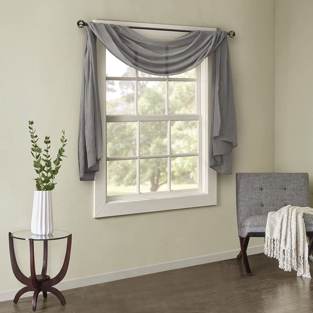 Harper - 144" Solid Crushed Scarf Sheer - Gray Madison Park