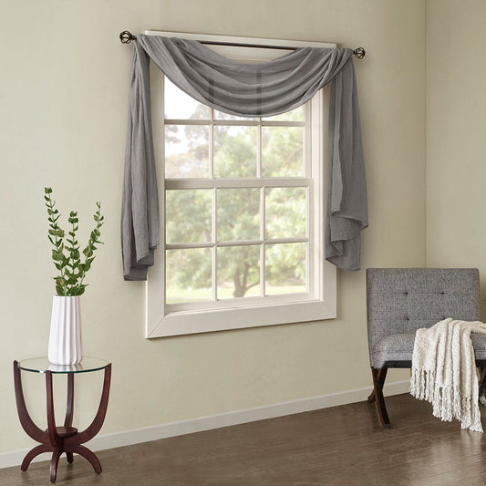 Harper - 144" Solid Crushed Scarf Sheer - Gray Madison Park
