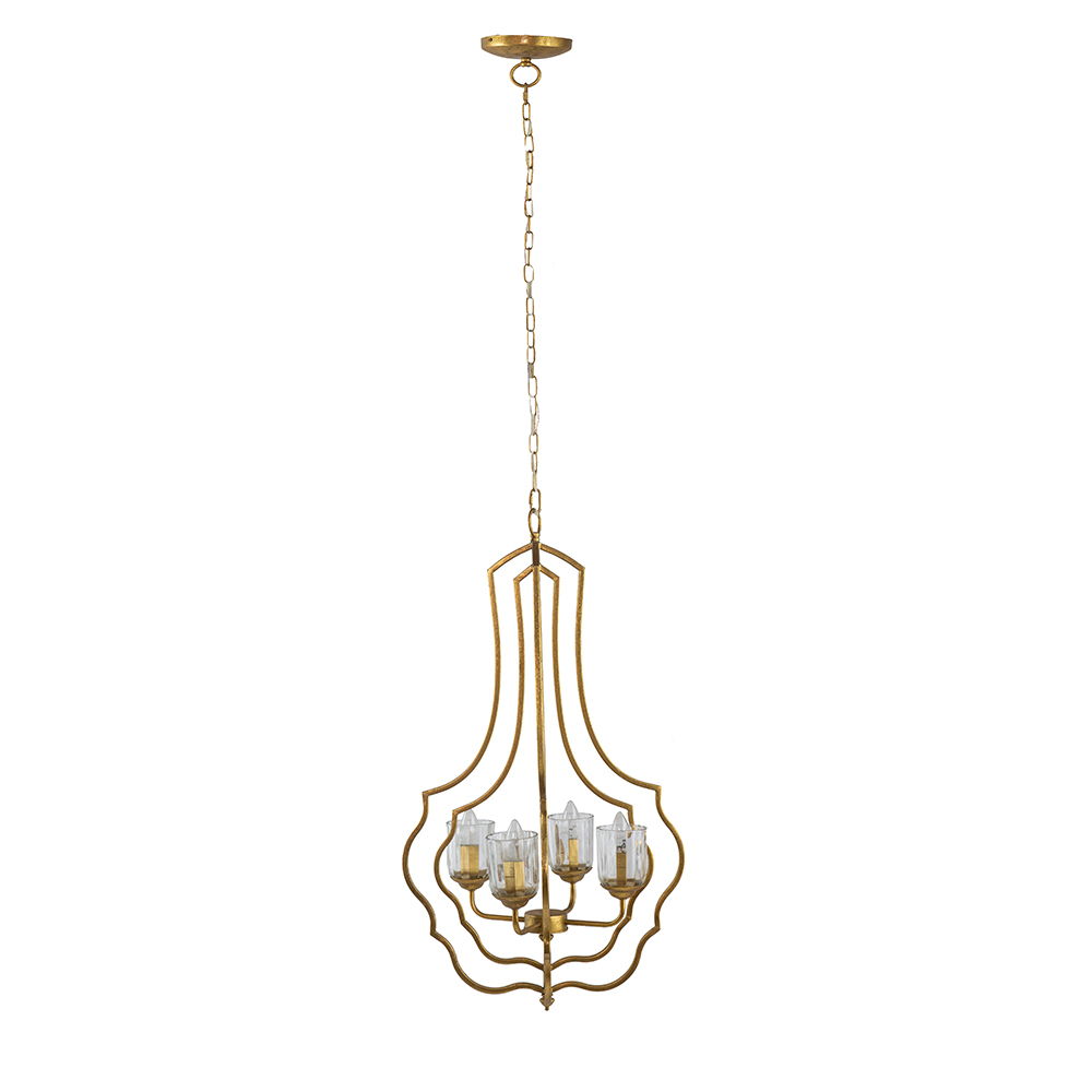 4 Light Metal Chandelier, Hanging Light Fixture With Adjustable Chain For Kitchen Dining Room Foyer, Bulb Not Included - Gold