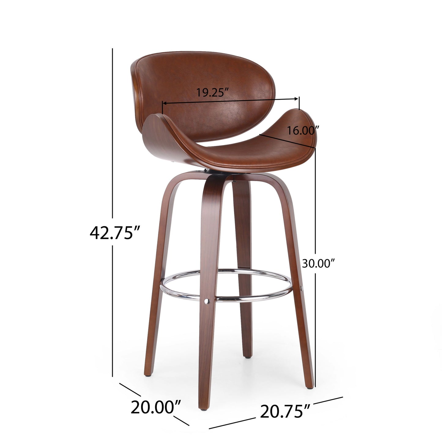 Lumos - Mid Century Modern Upholstered Swivel Barstool Noble House