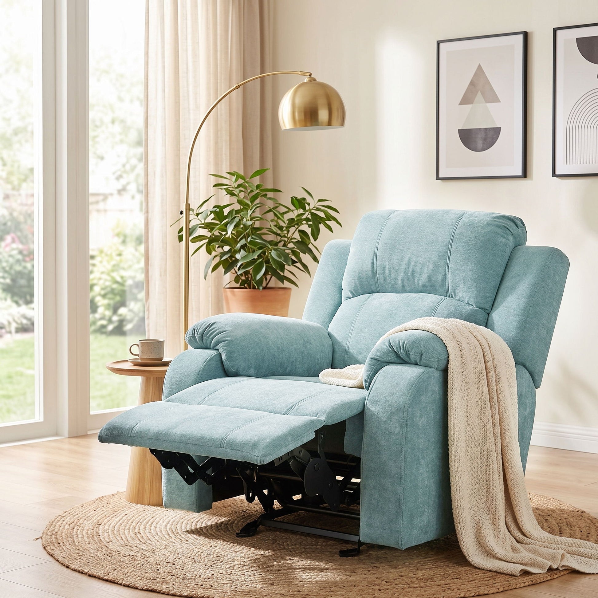 Upholstered Manual Recliner Chair With 3 Adjustable Backrest Positions Noble House