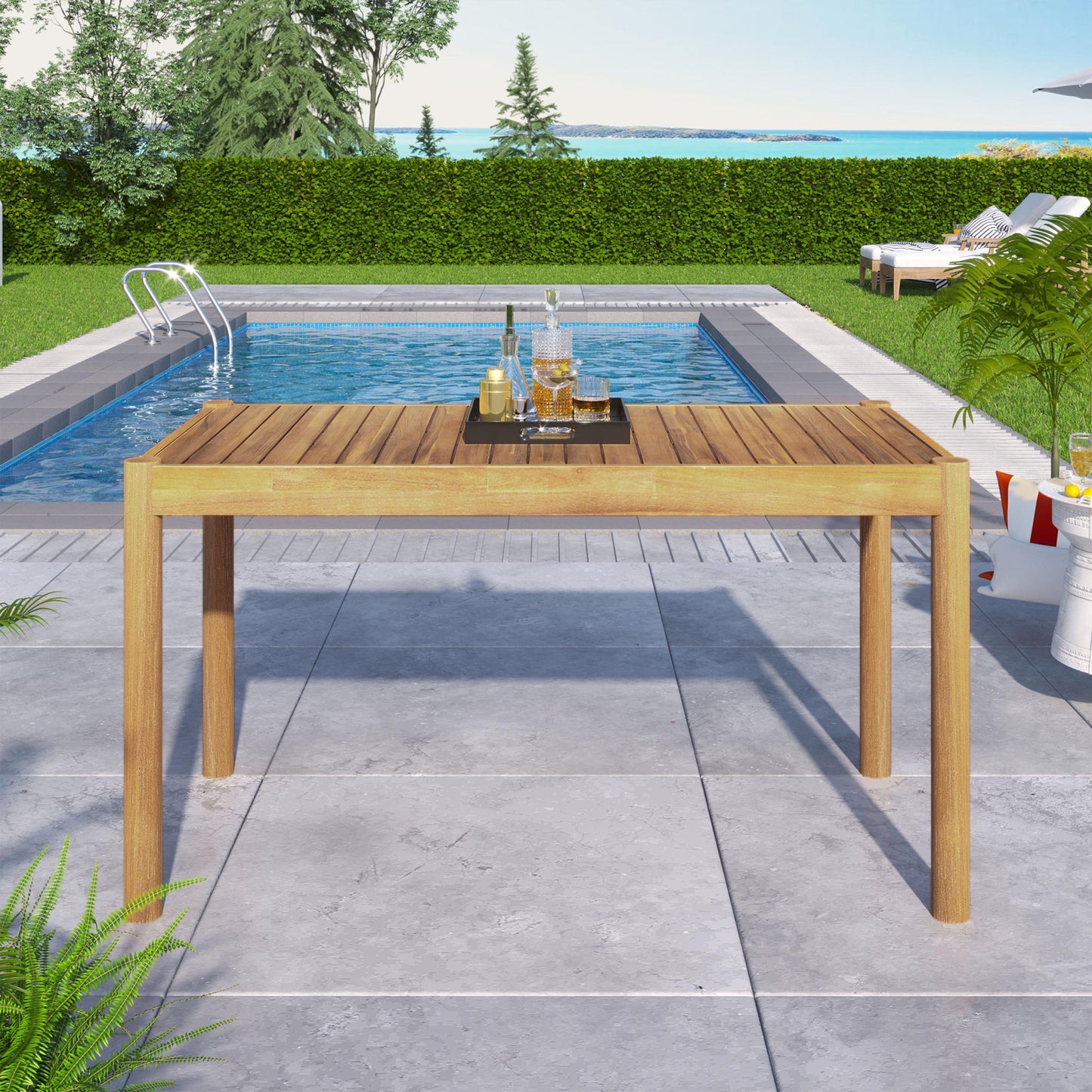 Classic Patio Dining Table, Acacia Wood - Light Teak Noble House