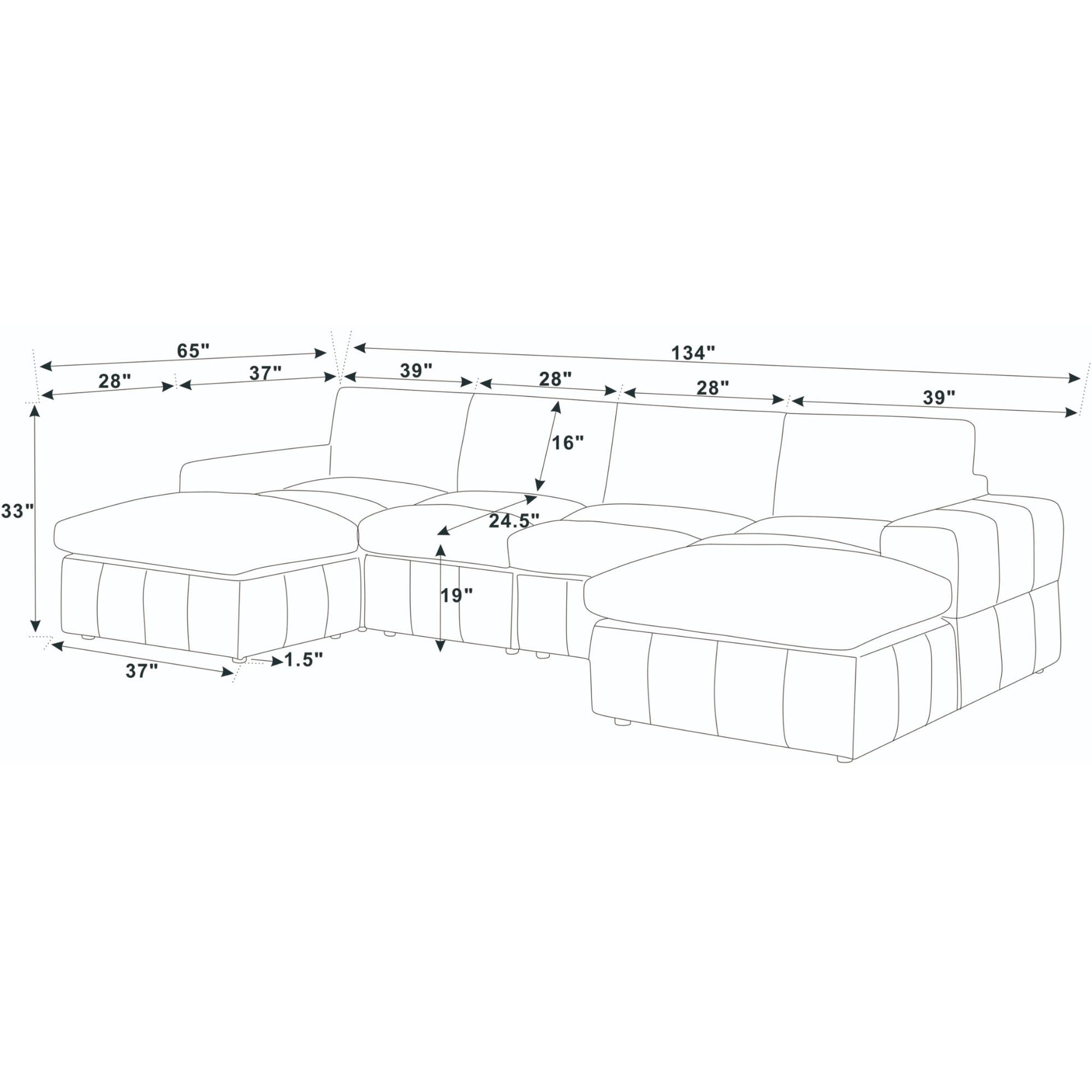 Upholstered Sectional With 2 Ottomans Living Room Seating - Dark Gray Home Essentials