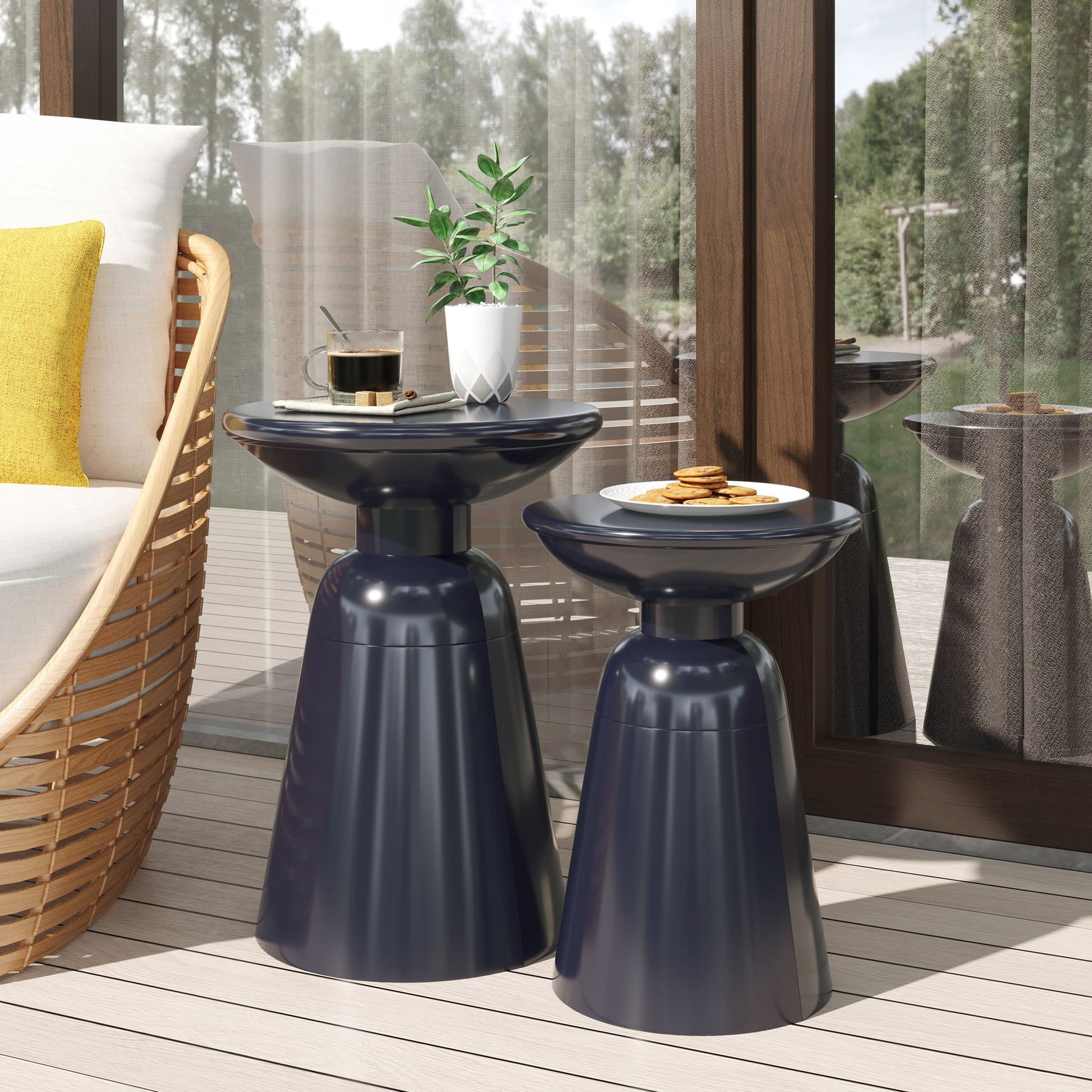 Serenita - Outdoor Side Tables With Flared Design (Set of 2) Noble House