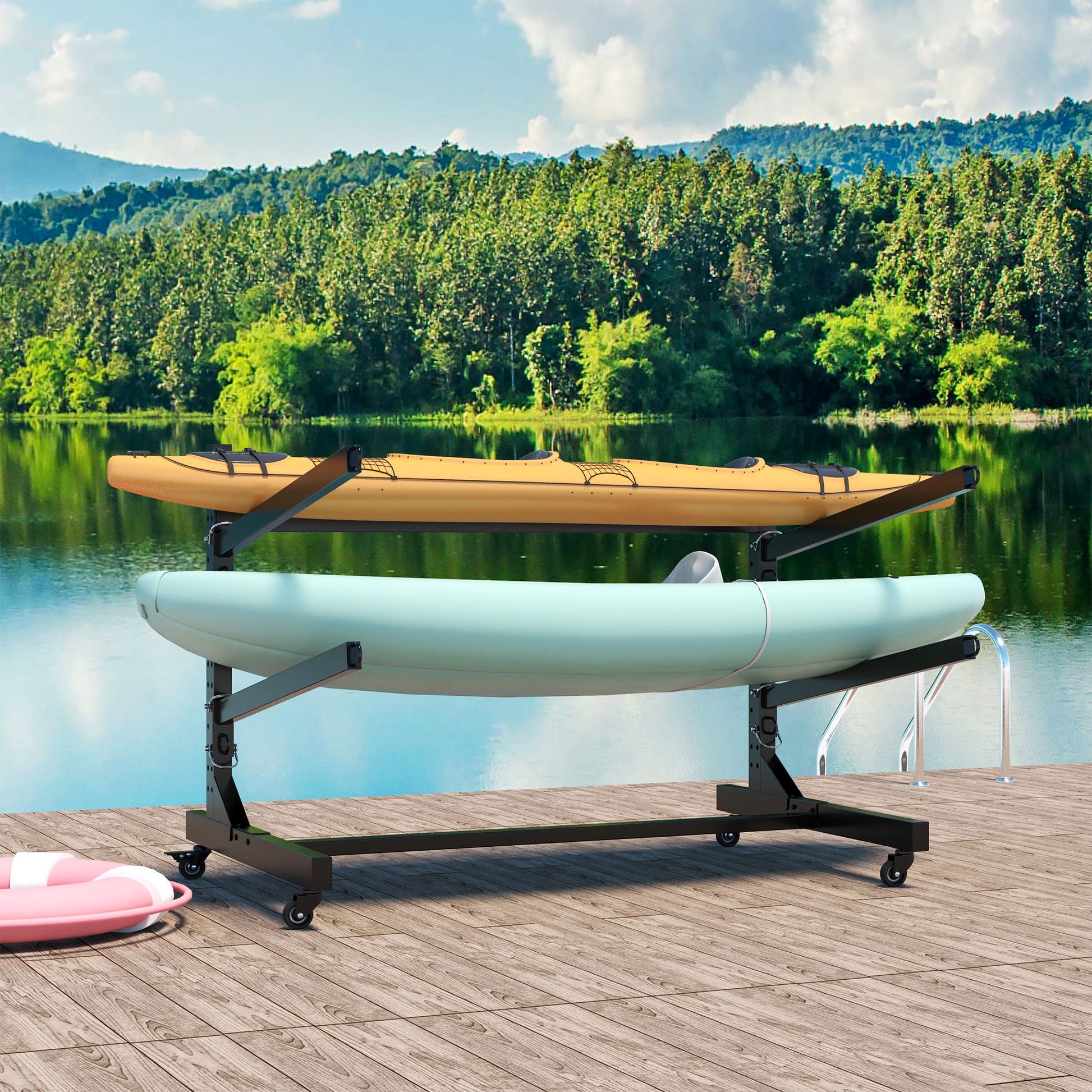 Freestanding Kayak Storage Rack With Lockable Wheels For Kayak, Canoe, Sup & Surfboard Daily Nest