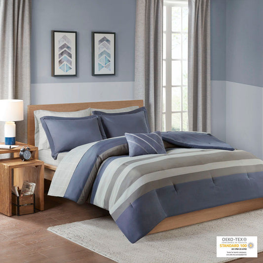 Marsden - Twin Complete Bed Set Including Sheets - Blue / Gray Intelligent Design