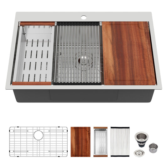 Topmount Stainless Steel Kitchen Sink With Workstation Ledge And Accessories Daily Nest
