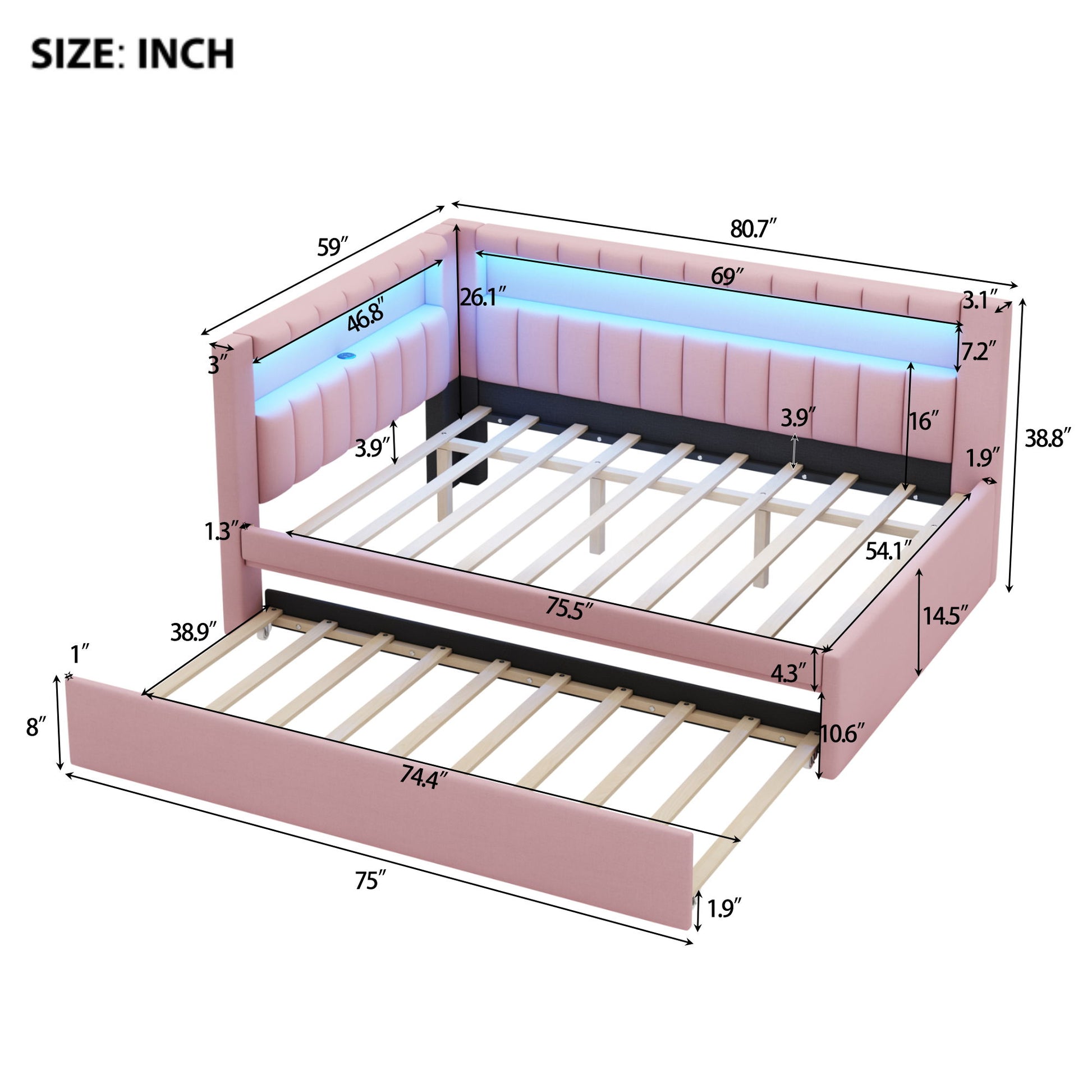 Upholstered Platform Bed With USB Ports And LED Belt Dreamland