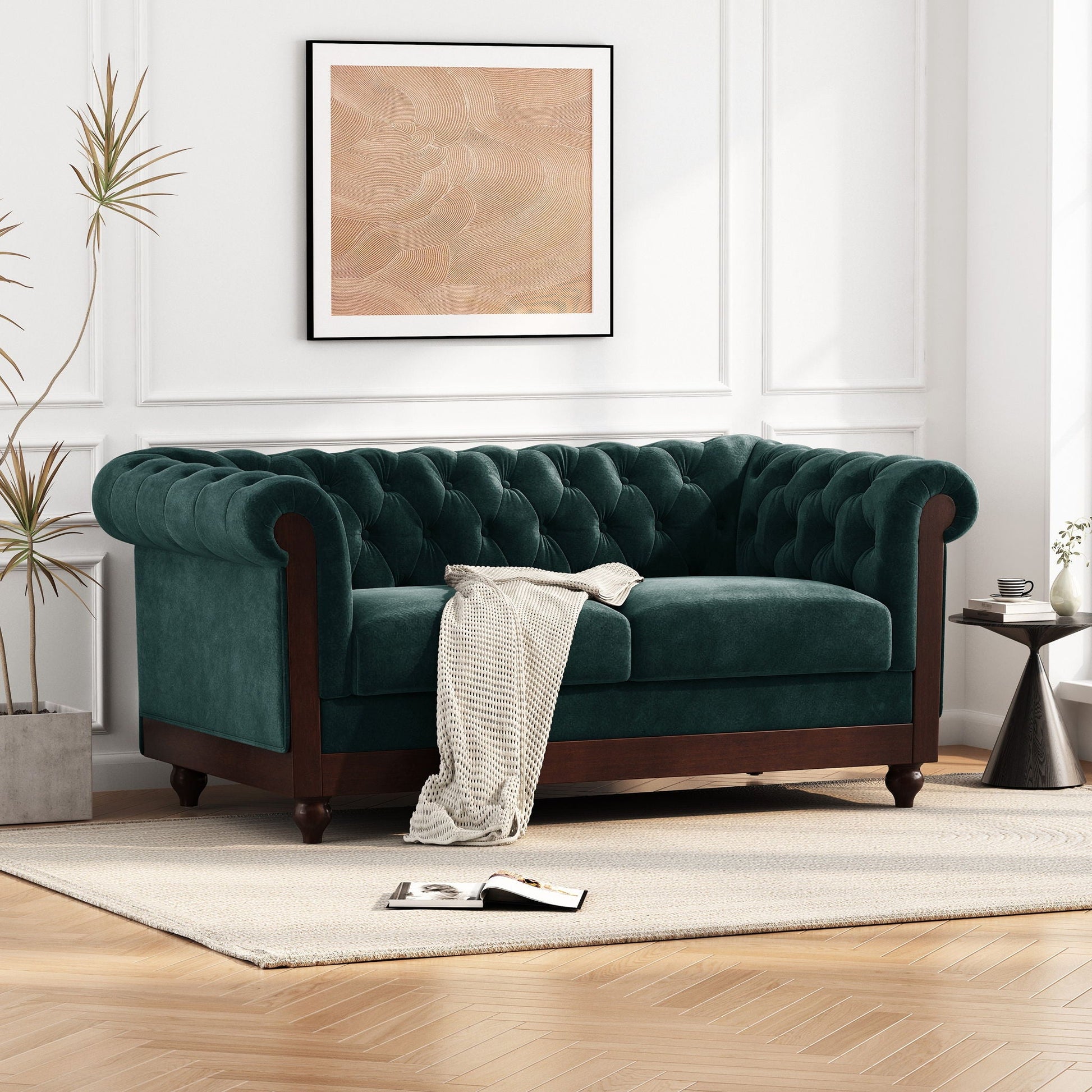 Chesterfield Velvet Loveseat Sofa, 2 Person Rolled Arm Upholstered Couch Noble House