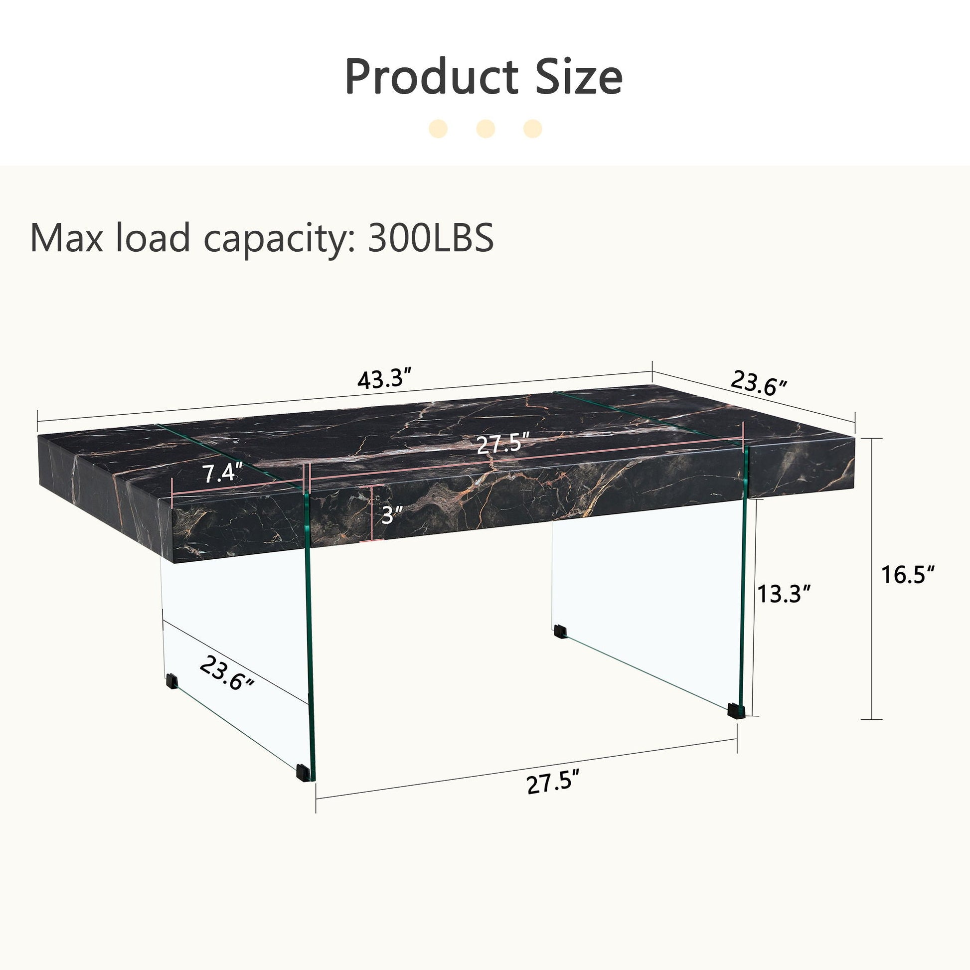 Modern Marble Patterned Coffee Table With Tempered Glass Legs Home Essentials