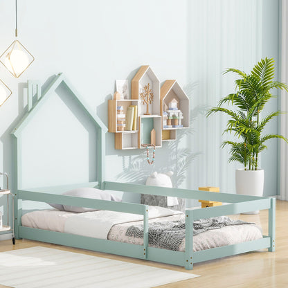 Wood Bed With House Shaped Headboard Floor Bed With Fences