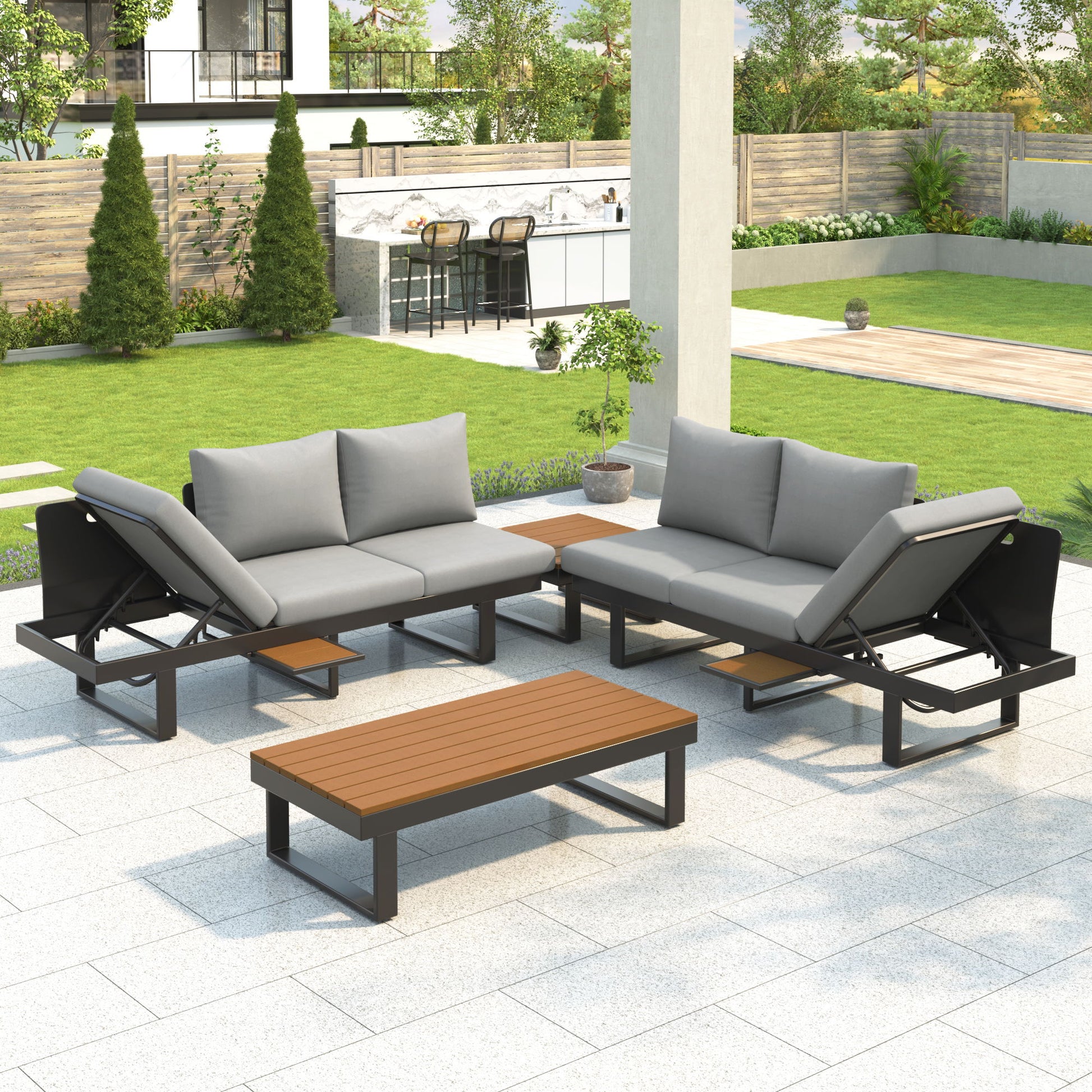 Outdoor Sectional Sofa Set With Adjustable Reclining Seats Hearth and Haven