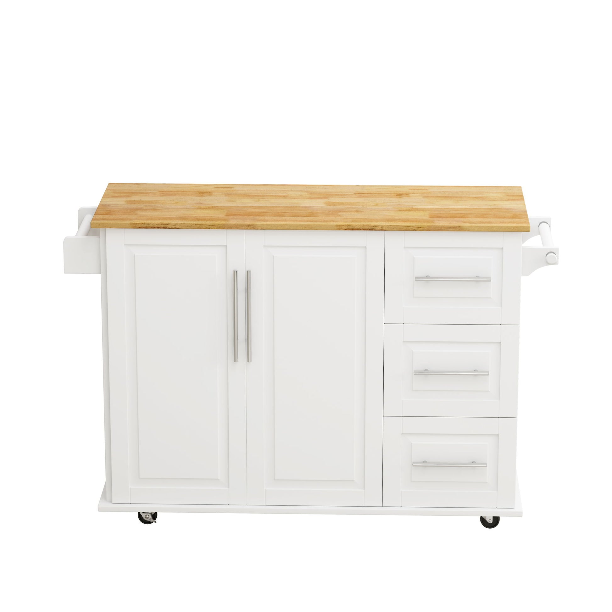 Kitchen Island Cart With 2 Door Cabinet, 3 Drawers, Spice Rack & Towel Rack - White Home Essentials