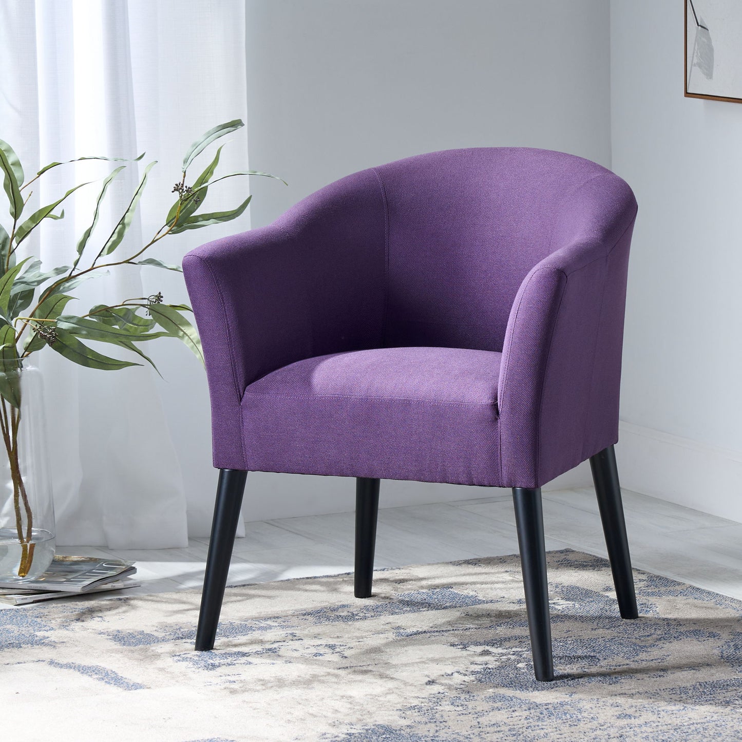 Fabric Arm Chair With Wooden Legs And Cushioned Seat - Plum Noble House