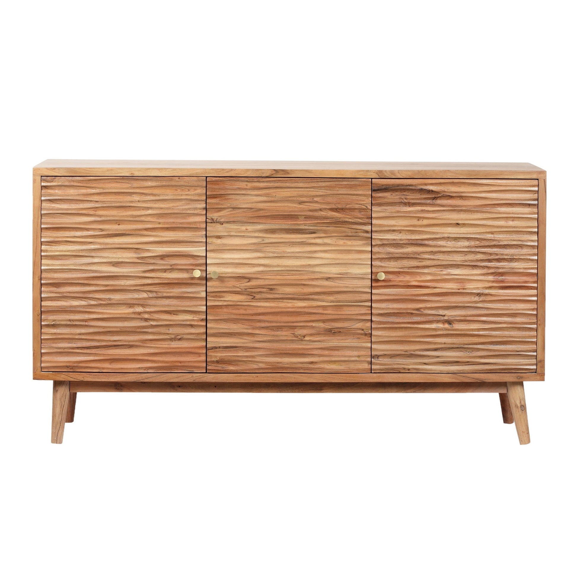 Boho Handcrafted 3 Door Sideboard, Carved Texture & Artisanal Charm - Natural Noble House