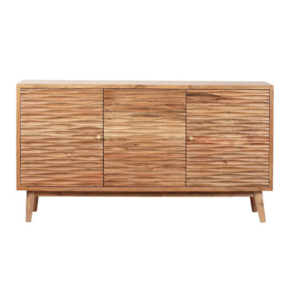 Boho Handcrafted 3 Door Sideboard, Carved Texture & Artisanal Charm - Natural Noble House