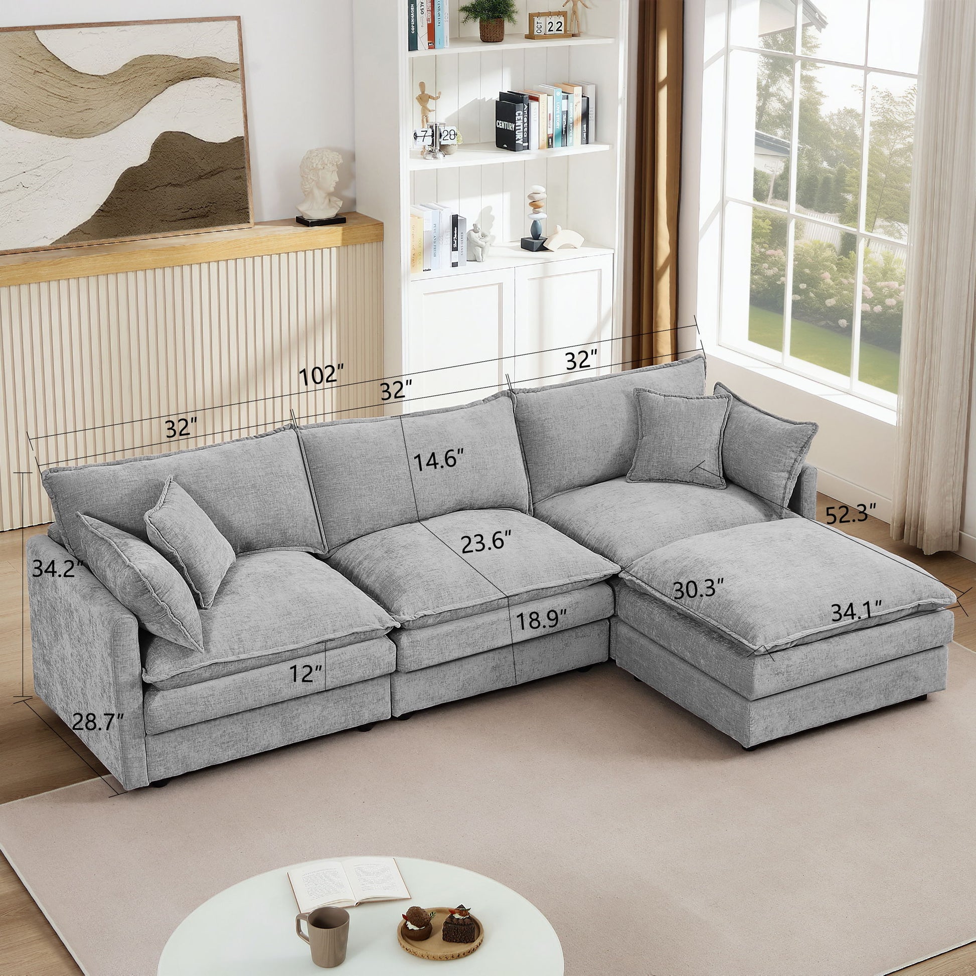 Contemporary Modular Sectional Sofa Set With Movable Ottoman Home Essentials