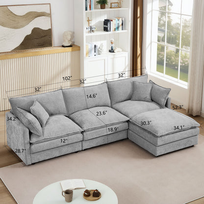 Contemporary Modular Sectional Sofa Set With Movable Ottoman Home Essentials