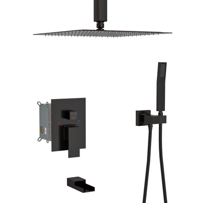 Modern Shower System With Waterfall Tub Spout, 12" Ceiling Mount Square Shower Daily Nest