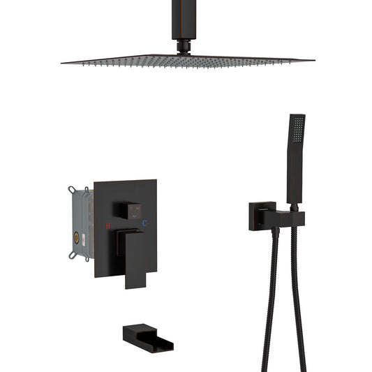 Modern Shower System With Waterfall Tub Spout, 12" Ceiling Mount Square Shower Daily Nest