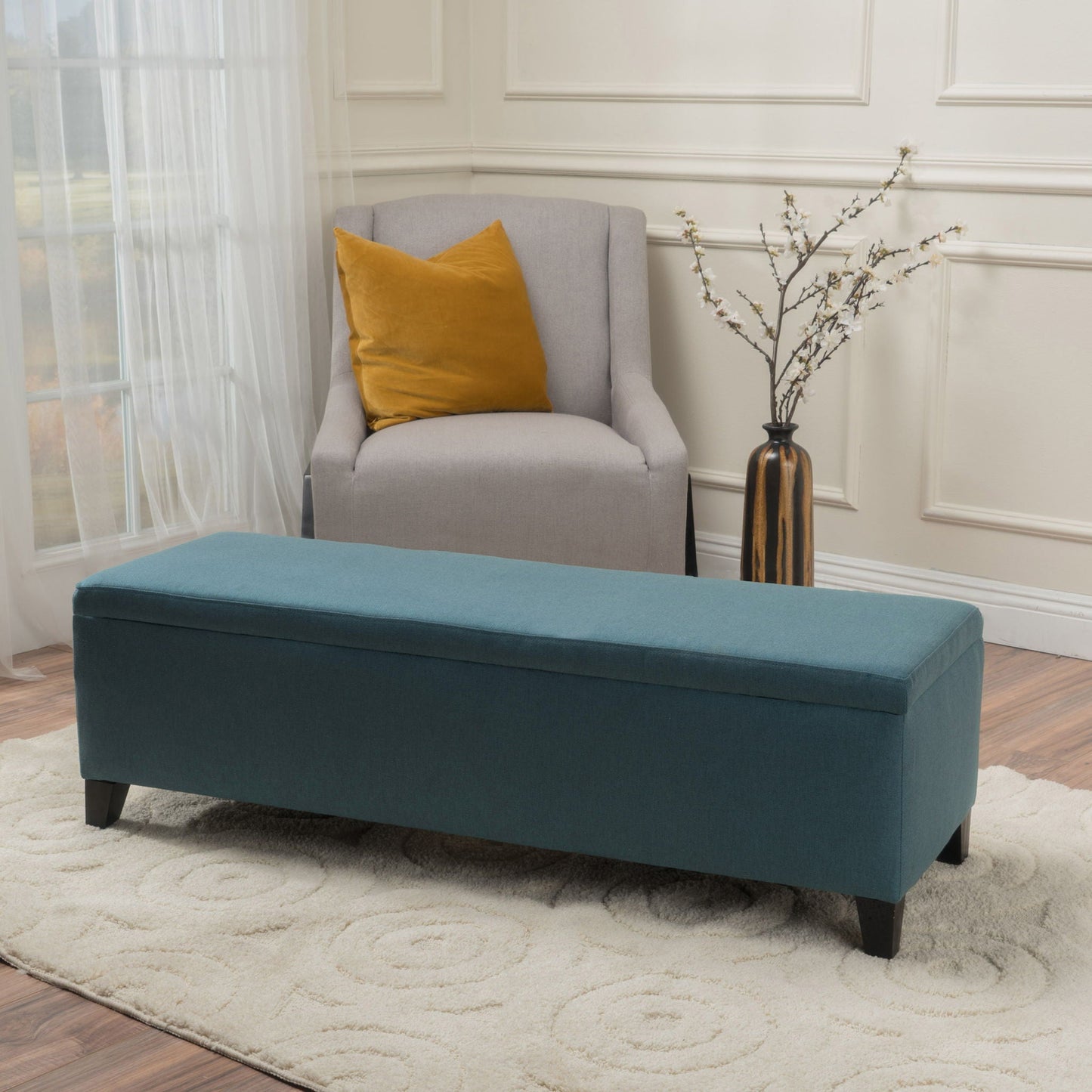 Contemporary Storage Ottoman Bench With Polyester Upholstery Noble House