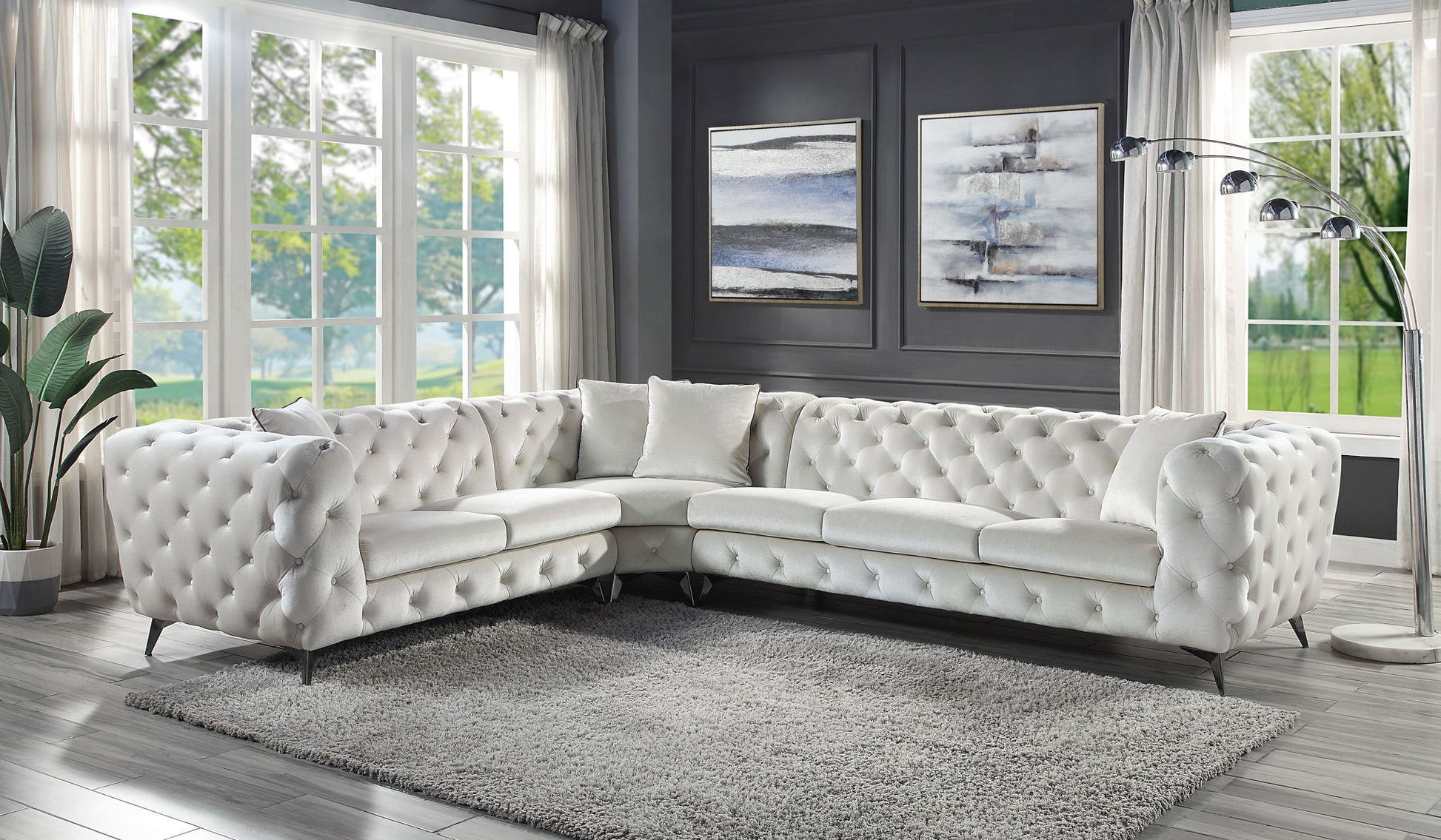 Atronia - Sectional Sofa With 4 Pillows - Beige Acme