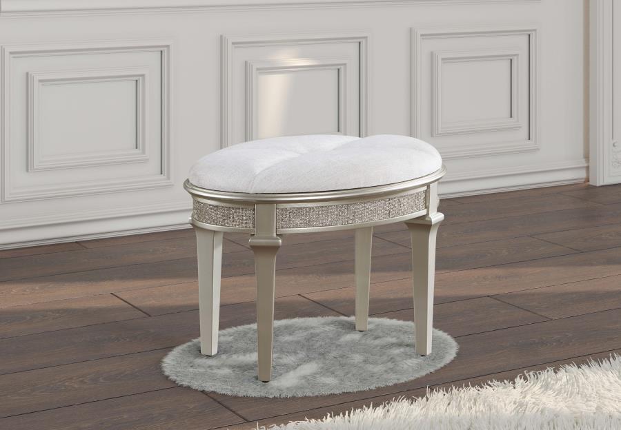 Evangeline - Upholstered Oval Vanity Stool Silver And Ivory - Silver Oak Coaster Fine Furniture