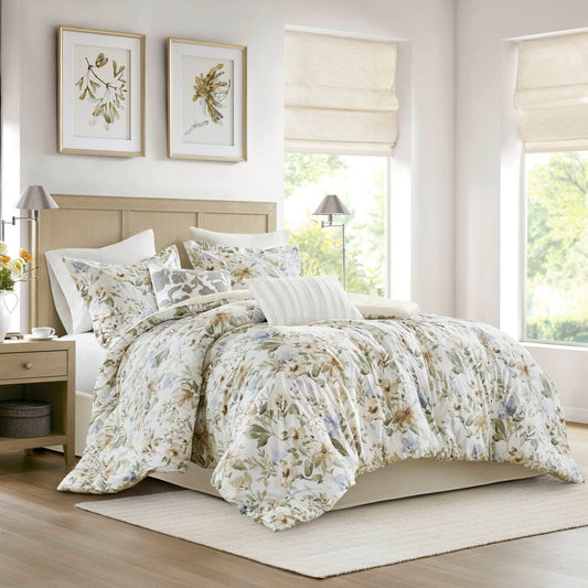 Herbal - Queen 6 Piece Print Oversized Comforter Set - Multi Harbor House Blue