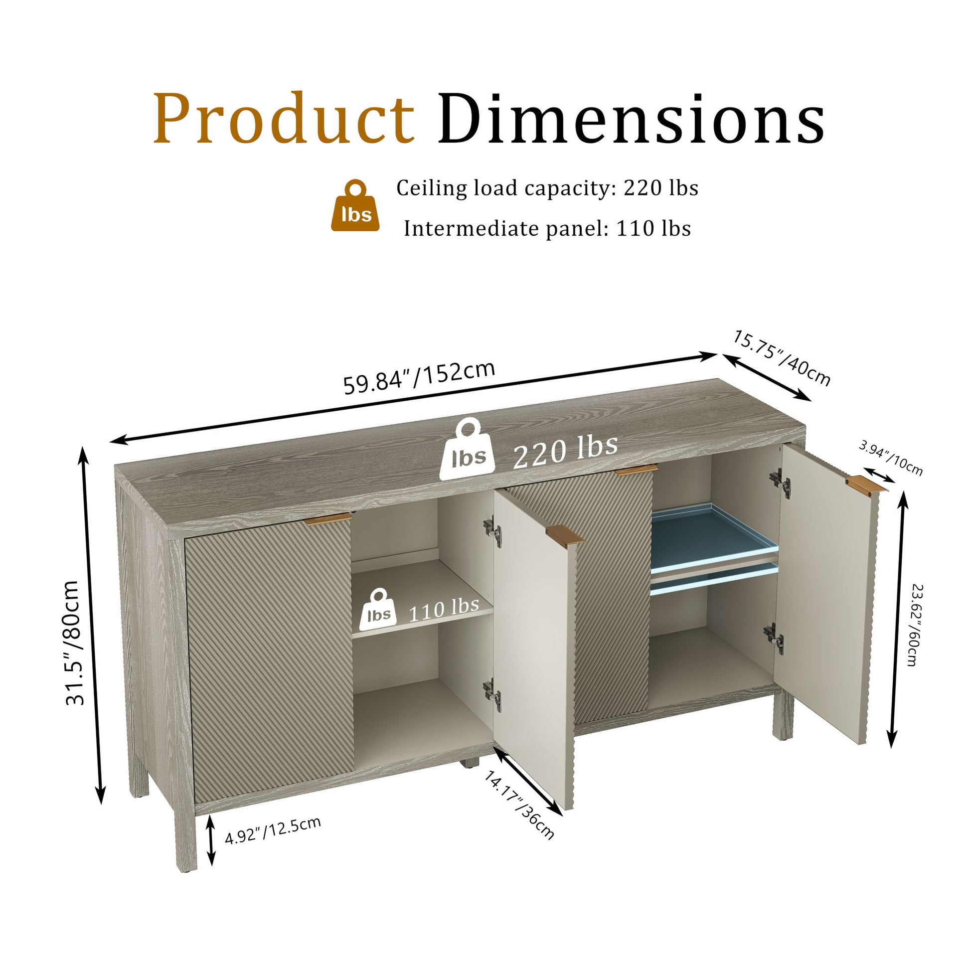 Buffet Cabinet With 4 Doors, Storage Sideboard For Living Room, Dining Room - Champagne Home Essentials