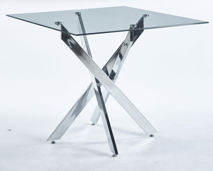 Dining Table With Cross Metal Leg And Tempered Glass, Modern Space Saving Kitchen Table For Living Room Legs, Square Table