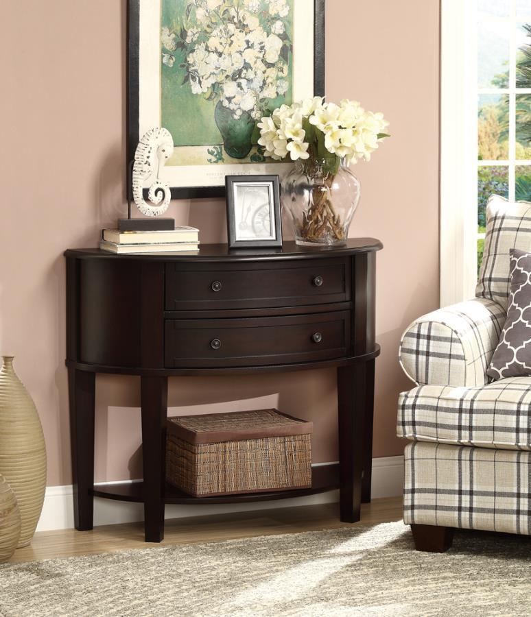 Diane - 2-Drawer Demilune Entryway Console Table - Cappuccino CoasterEssence