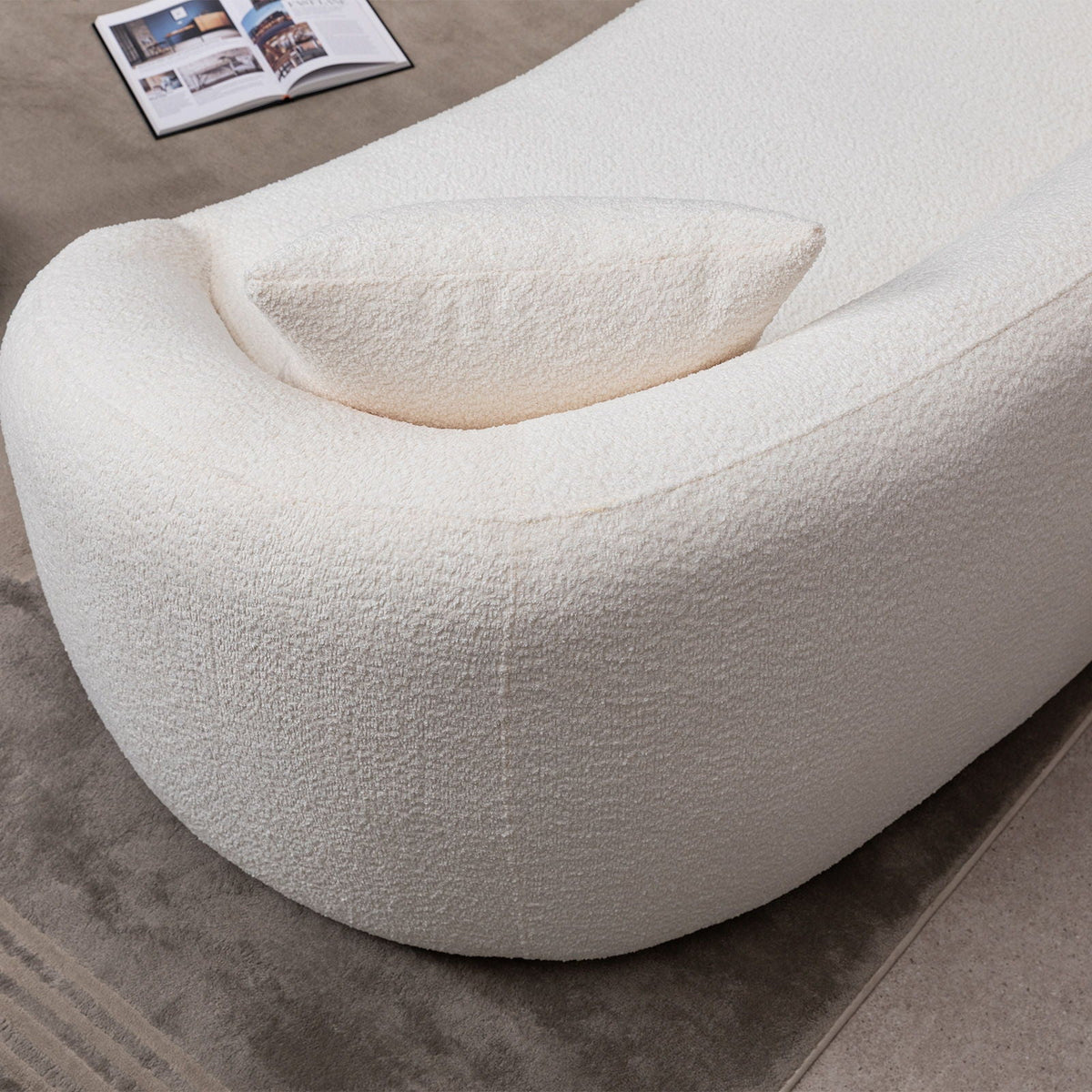 3 Piece Set Curved Sofa, Upholstered 3 Seater With Tight Curved Back For Living Room - White Home Essentials