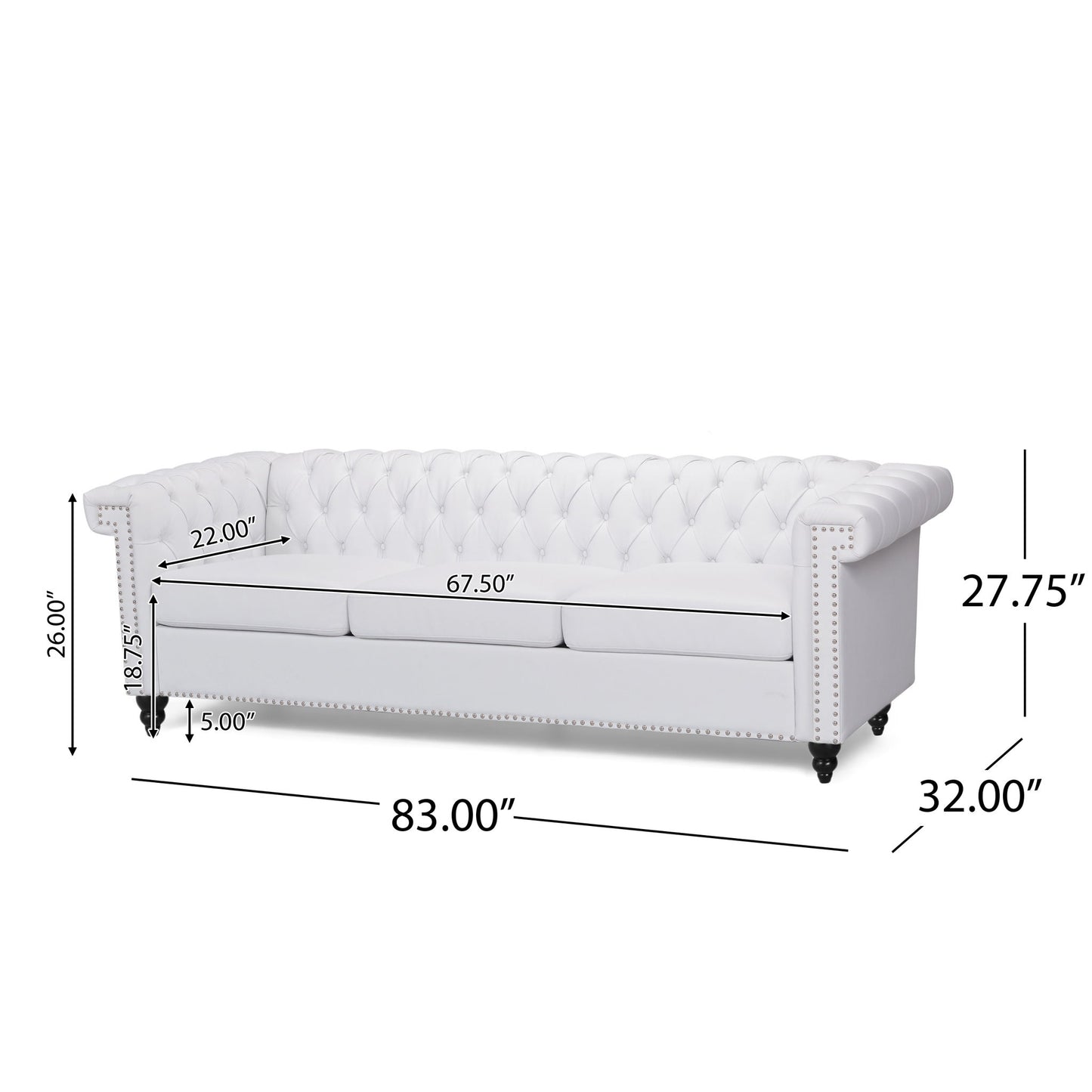 Chesterfield Style 3 Seater Sofa With Deep Button Tufting Noble House