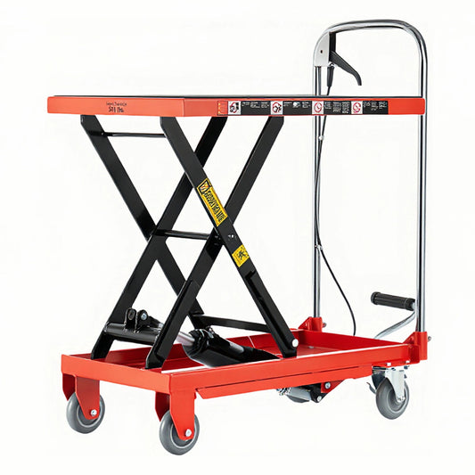 Hydraulic Lift Table Cart 500Lbs Load Red Single Scissor Lift With Non Slip Pads And Wheels - Red / Black Daily Nest