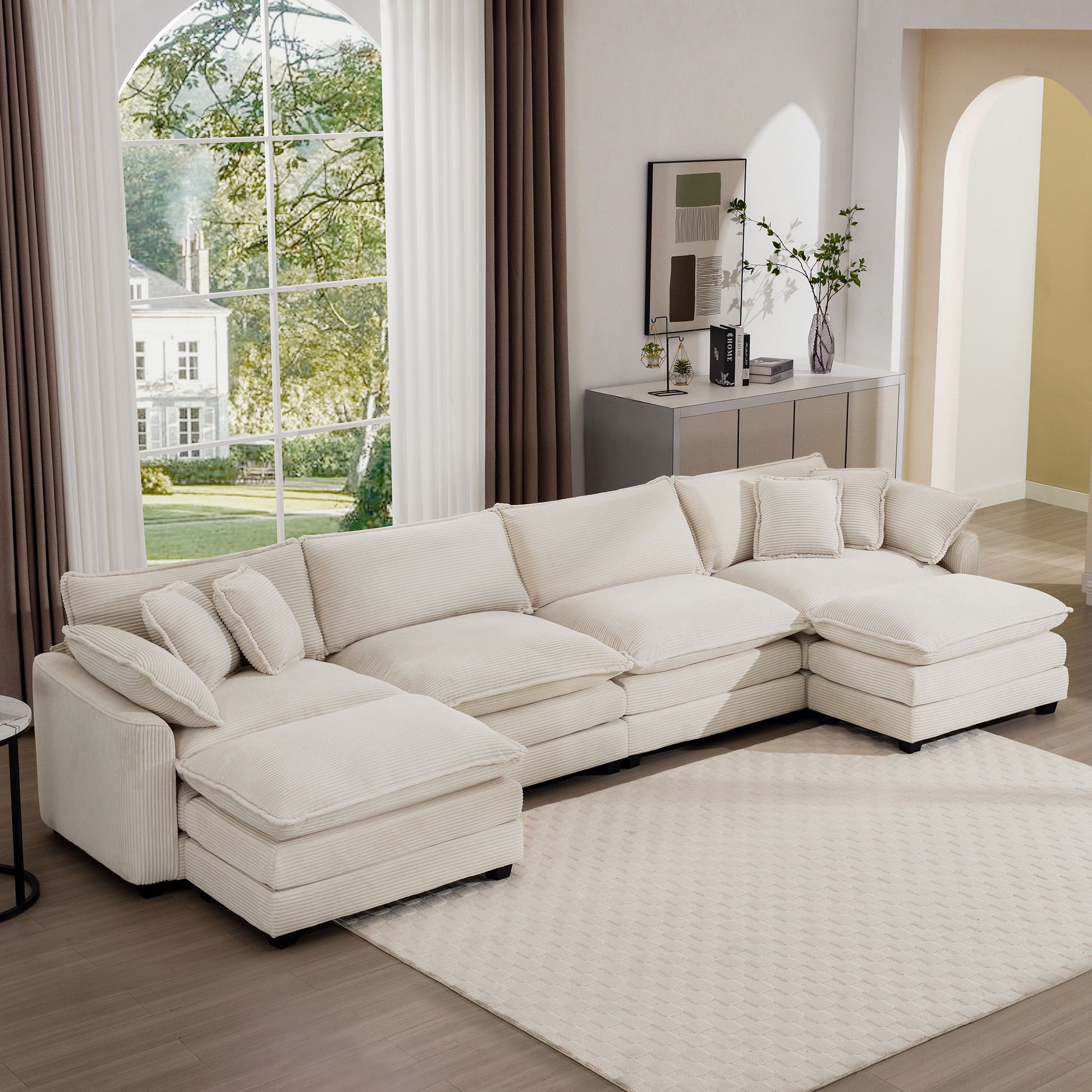 Modern Oversized Modular Cushion Sofa With Ottoman, Low Back, Deep Seating Sofa Set Home Essentials